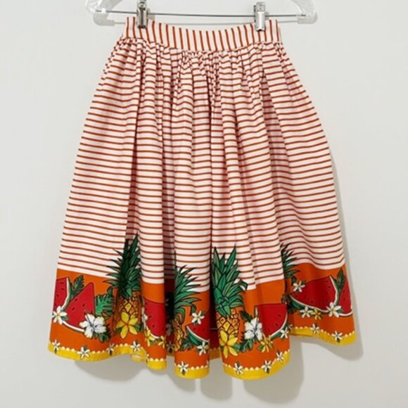 Collectif Retro Swing Skirt Striped Flowers & Fruit Rockabilly XXS - Picture 1 of 6